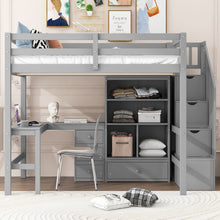 Load image into Gallery viewer, Loft Bed & L Shaped Desk, Drawers, Cabinet, And Storage Staircase
