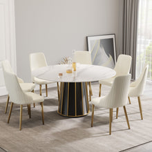 Load image into Gallery viewer, 59.05" Modern Artificial Stone Round Panel Metal Iron Base Dining Table, Can Accommodate 8 People, (Not Including Chairs) - White / Black