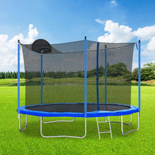 Load image into Gallery viewer, 12Ft Trampoline For Adults & Kids With Basketball Hoop, Outdoor Trampolines With Ladder And Safety Enclosure Net For Kids And Adults - Blue