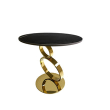 Load image into Gallery viewer, 21" Stone And Stainless Steel Round Pedestal End Table - Black And Gold