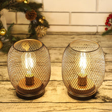 Load image into Gallery viewer, 7" Metal Lantern Bedside Lamps With Lattice Cage Shade (Set of 2) - Black And Brown