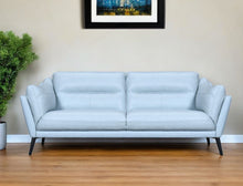 Load image into Gallery viewer, Leather Sofa With Black Legs - Sky Blue