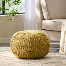 Load image into Gallery viewer, Yuny - Knitted Cotton Round Pouf With Modern Design - Yellow