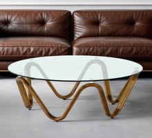 Load image into Gallery viewer, 45" Glass And Solid Wood Round Coffee Table - Clear And Brown