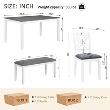 Load image into Gallery viewer, 6 Piece Kitchen Dining Set, Rectangular Dining Table With 4 Upholstered Chairs And Bench - Gray / White