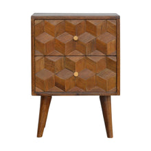 Load image into Gallery viewer, 22" Solid Wood Carved Geometric Two Drawer Nightstand - Chestnut