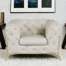 Load image into Gallery viewer, Italian Leather Tufted Chesterfield Chair - Beige And Gold
