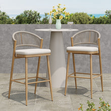 Load image into Gallery viewer, Outdoor Bar Height Metal Frame Counter Stools With Scallop Shaped Backrest & Water Resistant Cushions