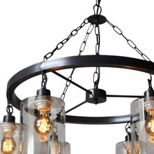 Load image into Gallery viewer, Shaded Six Light Metal Transparent Glass Chandelier With Shades - Black