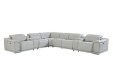 Load image into Gallery viewer, Italian Leather Power Reclining Eight Piece Corner Sectional With Console - Light Gray