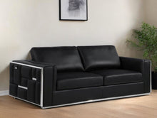 Load image into Gallery viewer, Italian Leather Sofa With Silver Legs - Black