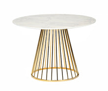 Load image into Gallery viewer, 43" Rounded Stainless Steel Pedestal Base Dining Table - Gold / White