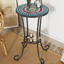 Load image into Gallery viewer, Ceramic Tile And Iron Patio Side Table With Shelf