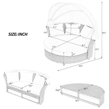 Load image into Gallery viewer, Outdoor Patio Daybed Wicker Rattan Double Daybed Round Sofa Furniture Set With Retractable Canopy, 4 Pillows For Lawn Garden