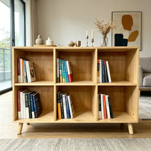 Load image into Gallery viewer, 6 Cube Storage Shelf, Freestanding Open Bookcase With Legs Cubby Organizer For Living Room - Natural Wood