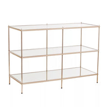 Load image into Gallery viewer, 42" Glass Mirrored Frame Console Table With Shelves - Clear / Gold