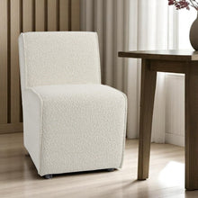 Load image into Gallery viewer, Fully Upholstered Boucle Dining Side Chair With Wheels - Cream