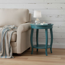 Load image into Gallery viewer, Solid Wood Round End Table With Shelf - Teal Blue