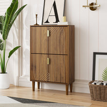 Load image into Gallery viewer, Modern Minimalist Shoe Storage Cabinet With 2 Flip Drawers And Metal Handles - Brown