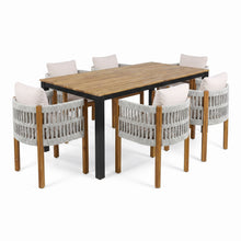 Load image into Gallery viewer, 7 Piece Outdoor Dining Set With Table And Chairs - Beige / Teak / White