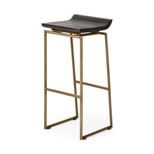 Load image into Gallery viewer, Solid Wood And Metal Backless Bar Height Bar Chair - Black / Gold