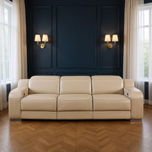 Load image into Gallery viewer, 103" Italian Leather Reclining USB Sofa - Beige