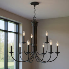Load image into Gallery viewer, 27" Nine Light Dimmable Chandelier With Shades - Bronze