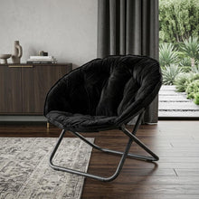 Load image into Gallery viewer, Tufted Faux Fur Folding Lounge Chair - Black