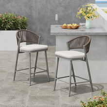 Load image into Gallery viewer, Outdoor 26" Counter Height Metal Frame Counter Stools With Scallop Shaped Backrest & Water Resistant Cushions