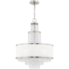 Load image into Gallery viewer, Five Light Metal Dimmable Chandelier With Shades - Nickel / Clear / Off White