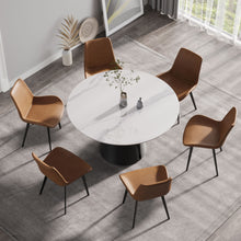 Load image into Gallery viewer, 53.15" Modern Artificial Stone Round Carbon Steel Base Dining Table, Can Accommodate 6 People - White / Black