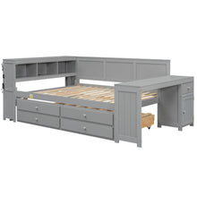 Load image into Gallery viewer, Daybed With Storage Shelves, Drawers, Trundle, Charging Station, LED Light, Desk And Cabinet