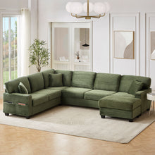 Load image into Gallery viewer, Upholstered U-Shaped Sectional Sofa With Movable Ottoman And Side Storage Pockets