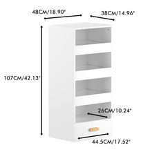 Load image into Gallery viewer, 4 Tier Freestanding Bookshelf With 3 Sliding Drawers And 1 Bottom Drawer - White