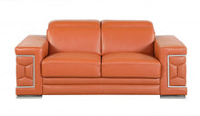 Load image into Gallery viewer, Genuine Leather Love Seat - Camel / Silver