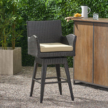 Load image into Gallery viewer, Outdoor Modern Rattan Swivel Barstool With Tapered Legs - Beige / Multibrown
