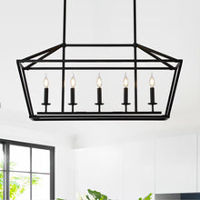 Load image into Gallery viewer, 5 Light Farmhouse Kitchen Island Lighting, 5 Light Industrial Linear Chandelier For Dining Room Metal Hanging Pendant Light Fixture For Bedroom Living Room Hallway Conference Room - Matte Black