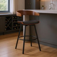 Load image into Gallery viewer, Faux Leather And Metal Swivel Bar Height Bar Chair - Black