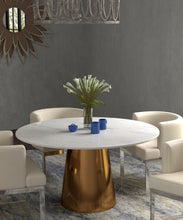 Load image into Gallery viewer, 54" Marble And Metal Pedestal Base Round Top Dining Room Table - Gray / White