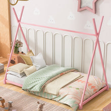 Load image into Gallery viewer, Metal House Platform Bed With Triangle Structure, Low Profile Design