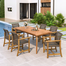 Load image into Gallery viewer, 7 Piece Patio Dining Set, Slatted Table & 6 Chairs For Patio Garden - Mocha / Teak