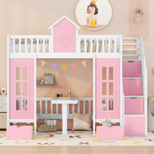 Load image into Gallery viewer, Twin Over Twin Bunk Bed With Changeable Table, Bunk Bed Turn Into Upper Bed And Down Desk