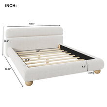 Load image into Gallery viewer, Queen Size Contemporary Low Profile Upholstered Bed With Teddy Fleece Boucle Fabric And Solid Round Legs - White