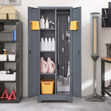 Load image into Gallery viewer, Heavy Duty Storage Cabinet With Locking Doors, Hanging Rod & Shelves, Broom Closet - Gray