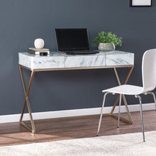 Load image into Gallery viewer, 45" White and Bronze Glass and Iron Sled With Two Drawers