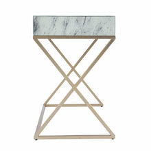 Load image into Gallery viewer, 45" White and Bronze Glass and Iron Sled With Two Drawers