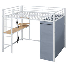 Load image into Gallery viewer, Loft Bed With Desk, Shelves, Power Outlet, LED Light And Wardrobe