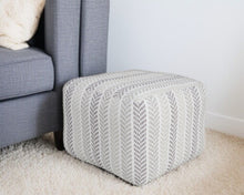 Load image into Gallery viewer, Cotton Chevron Pouf Ottoman - Gray And White