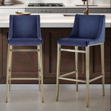 Load image into Gallery viewer, Velvet And Steel Bar Height Bar Chairs (Set of 2) - Blue And Silver