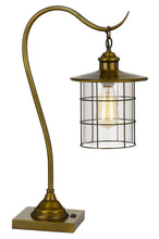Load image into Gallery viewer, Metal Lantern Desk Table Lamp With Antiqued Brass Drum Shade - Antiqued Brass